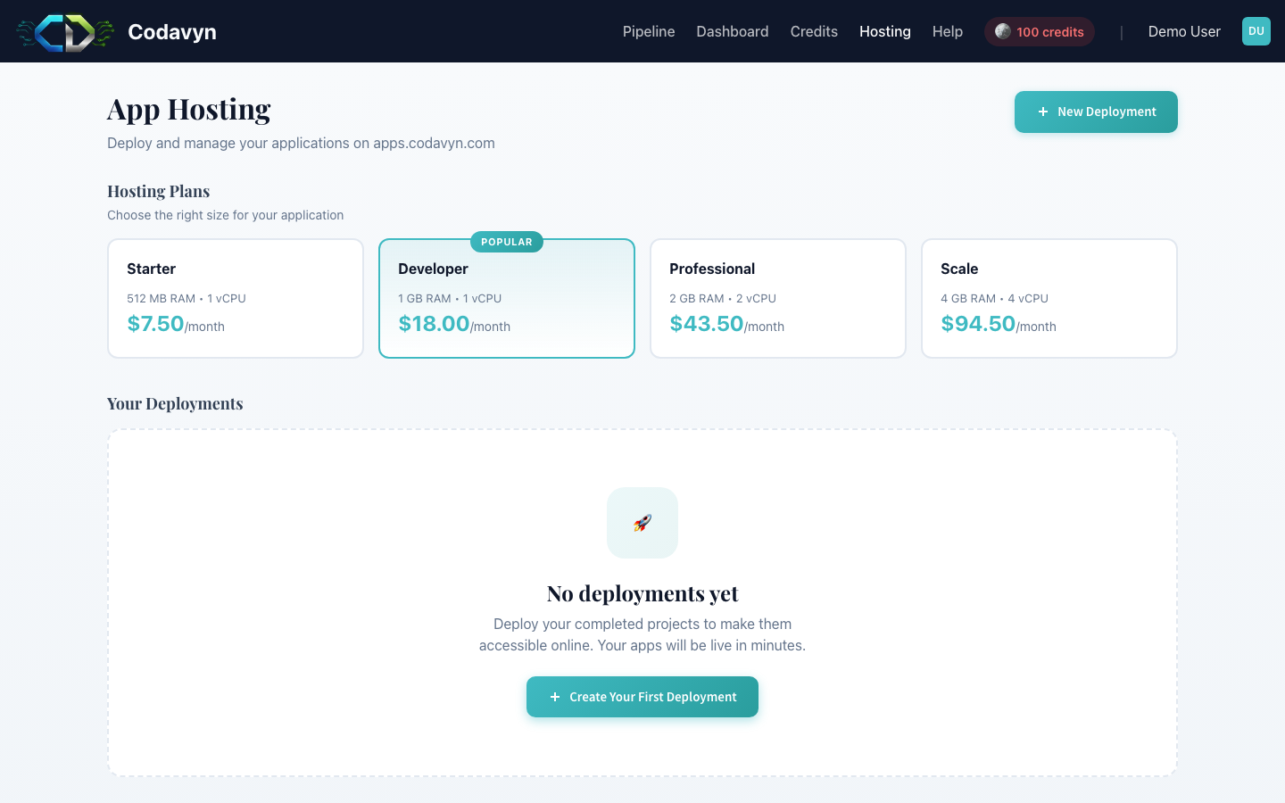 App Hosting Interface