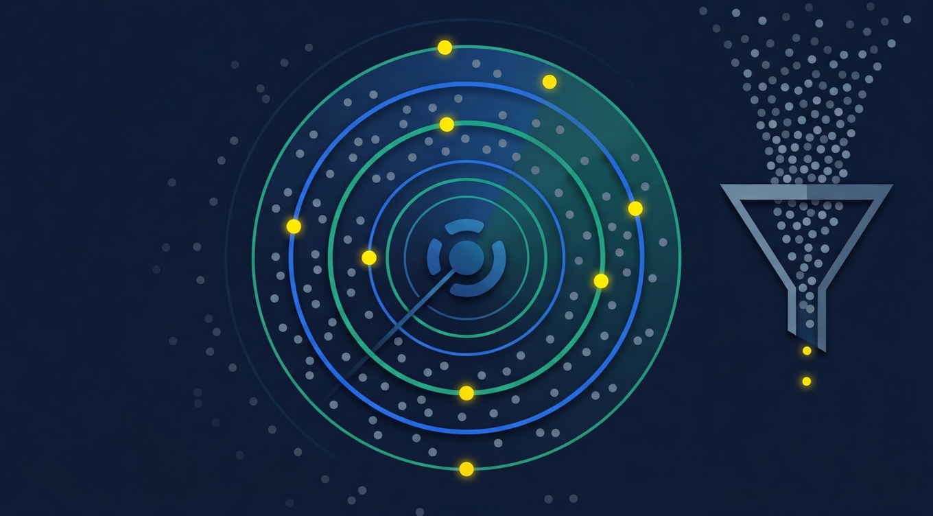 Cybersecurity threat detection — concentric scanning radar highlighting anomalies